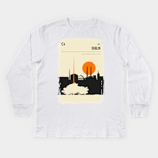 Dublin Ireland Vintage Minimal Book Cover Travel Poster Kids Long Sleeve T-Shirt